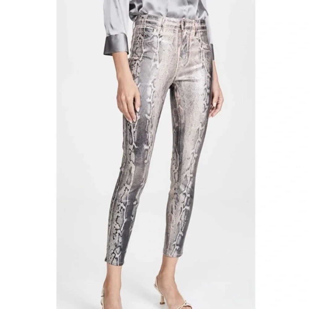 ✅ L’AGENCE Jeans Margot Skinny High Rise Petal Black Snake Skin Crackle Foil